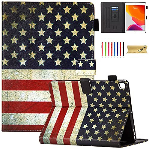 Dteck Custodia per iPad 9a/8a/7a generazione 10,2 2021/2020/2019, sottile Folio Stand Premium PU Leather Smart Auto Wake/Sleep Custodia protettiva con portapenne, bandiera degli Stati Uniti