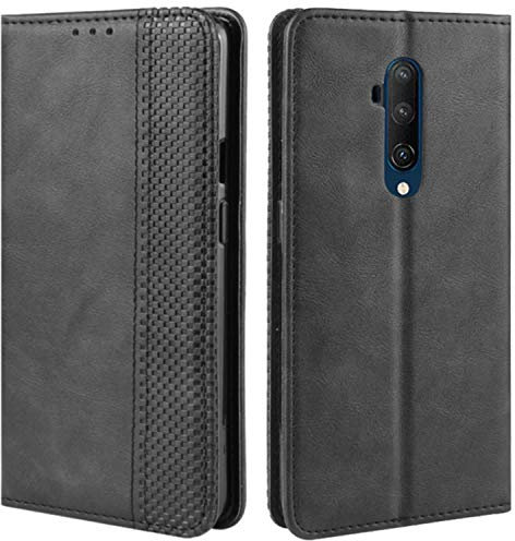 HualuBro Handyhülle für OnePlus 7T Pro Hülle, Retro Leder Brieftasche Tasche Schutzhülle Handytasche LederHülle Flip Case Cover für OnePlus 7T Pro 2019 - Schwarz