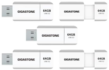 Gigastone Z60 Clé USB 3.1 64 Go, Lot de 5 USB, Compact Lecteur de Stylo à Performance fiable pour PC Ordinateur Mac, Compatible avec l'interface USB 2.0/3.0 Rétractable, Mini Imperméable et Robuste