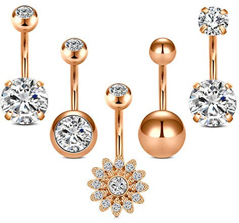 Funseedrr Bauchnabelpiercing Nabelpiercing 10mm 14G Edelstahl Nabel Banane Piercing Set mit CZ Opal Damen Mädchen