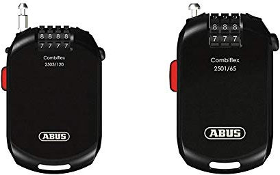 ABUS Combiflex 2503 Spezialschloss - Geeignet als Skischloss, Gepäcksicherung, Helmsicherung - 120 cm langes Stahlkabel - 72501 - Schwarz & 72499 Zahlenschloss, Schwarz, 65 cm