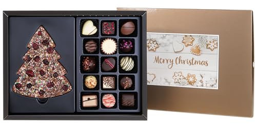 CHOCOLISSIMO - Weihnachtspralinen - Schokolade Geschenk Weihnachten - 15 Pralinen und 1 Schoko Weihnachtsbaum - Weihnachtsschokolade, Nikolaus Geschenke Frauen, Männer - Xmas ChocoPostcard Maxi Gold