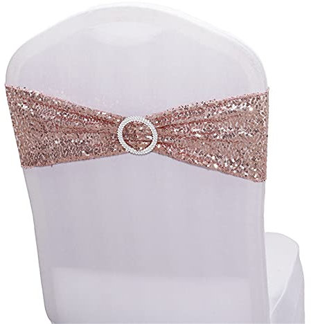 50 PCS Stretch Sequin Chair Sashes Chair Stretchy Spandex Bands for Wedding Reception Events Banquets Chairs Decoration (Rose Gold)