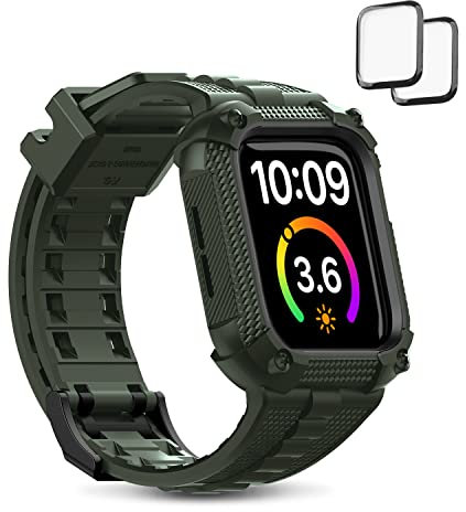 wutwuk Correa para Apple Watch 45mm 41mm 44mm 40mm, Correa iWatch con Protector de Pantalla, Correa con Funda Resistente Robusta para Apple Watch Series 7 6 5 4 SE, Verde Militar 40mm