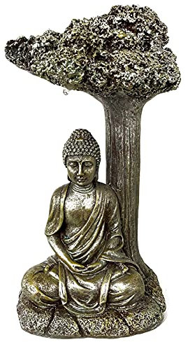 HAC24 Solar LED Dekofigur Buddha Statue mit Baum Garten Solarleuchte Gartenfigur Solarlicht Solarlampe Deko Figur Gartendeko Gartenleuchte