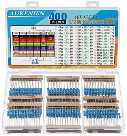 AUKENIEN 1/2W Resistencias 40 Valores 400 Piezas Película Metálica Resistencia Electronica Kit 1 a 1M Ohm Electrónicas Resistor Cumple con RoHS con Tolerancia de ± 1%