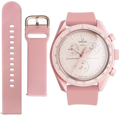 Uhrenarmband für Omega X Swatch Moonswatch, Speedmaster, 20 mm, Schnellverschluss, Gummi-Uhrenarmband, Ersatz (Rosa, 20 mm)