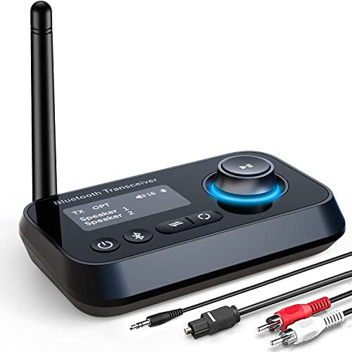 ifofo Bluetooth Transmitter Receiver 3 in 1 Bluetooth 5.0 Audio Adapter for 2 Headphones with Bypass Volume Control Low Latency Long Range LCD Screen On/Off Optical AUX RCA for TV Home Stereo Speakers