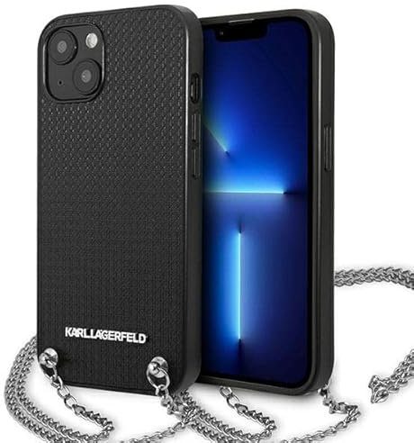 Karl Lagerfeld Leder Strukturiert und Kette – iPhone 13 Hülle (Schwarz)