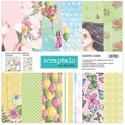 Carpe Diem: Colección de 12 papeles para scrapbooking con tarjetas recortables | tamaño 30,5 x 30,5 cm. | papel de 250 gr./m² | 12 papeles impresos a color a dos caras. | Incluye diecuts.
