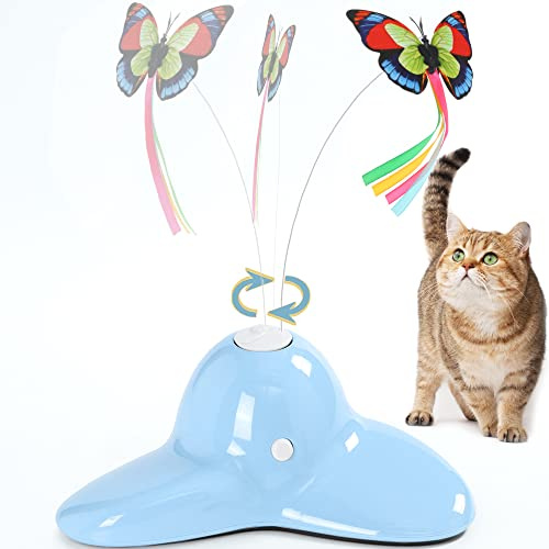 Vealind Interactive Cat Toys for Indoor Cats Smart Cat Feather Toy Rechargeable Kitty Toys with Butterfly Teaser 360° Electric Rotating Toys (Blue)