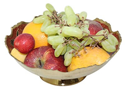 DEVKI Fruit Bowl Modern Golden Fruit Basket Metal Decorative Bowl Fruit Plate Indian Metal Bowl Decorative Fruit Bowl for Snack Cupcakes Vegetables Fruit Storage Basket Table Decoration