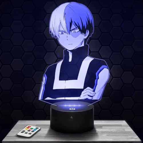 Nachttischlampe - Touch-Nachtlicht Manga - Shoto Todoroki 3D-LED-Lampe Illusion, Geschenkidee Weihnachten Geburtstag Junge und Mädchen Nachttischlampe Kinder- oder Erwachsenenzimmer