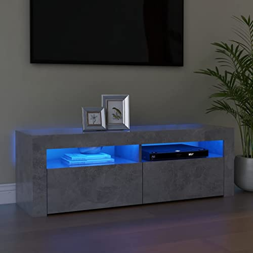 WIFESE Meuble TV avec Lumières LED Gris Béton 120x35x40 cm Armoire TV Meuble HiFi Meuble Salon Chambre Table de Télévision Facile à Nettoyer Meuble Rangement Lecteur DVD Magazines