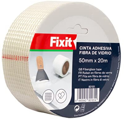 BRICOMIRAS - Cinta Adhesiva Fibra Vidrio | Resistente, Duradera | Ideal Pladur, Paredes Agrietadas | Resistente al Agua, Tensión | Fácil Aplicar, 50mm X 20m
