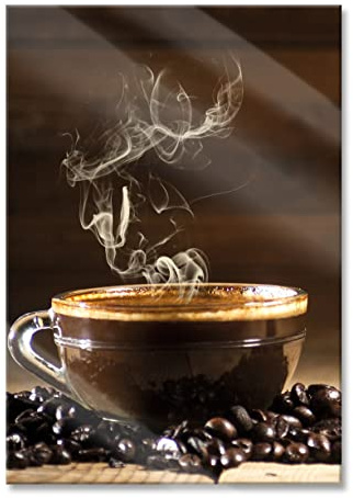 Pixxprint Glasbild, Wandbild aus Echtglas, Kaffeebohnen Kaffee Kuchen, 40x60 cm, inkl. Aufhängung und Abstandshalter
