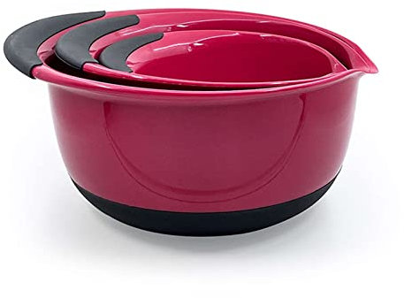 Insalatiera, ciotole da portata, zuppiera, grandi ciotole in plastica antiscivolo con beccuccio, set di ciotole for mescolare, ciotole for cucina, insalata, set di verdure-rosso-3 ( Color : Red , Size