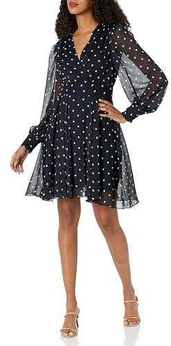 Tommy Hilfiger Damen Chiffon Lightweight Long Sleeve Dress Kleid, Sky Captain/White Cap, 38