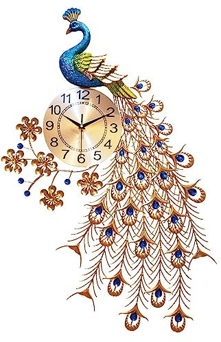 perfk Pfauen-Wanduhr, Metall-Wanduhr, Kunst-Wanddekoration, Dekoration, große Wanduhren, dekorative Wanduhren für Zuhause, Kinderzimmer