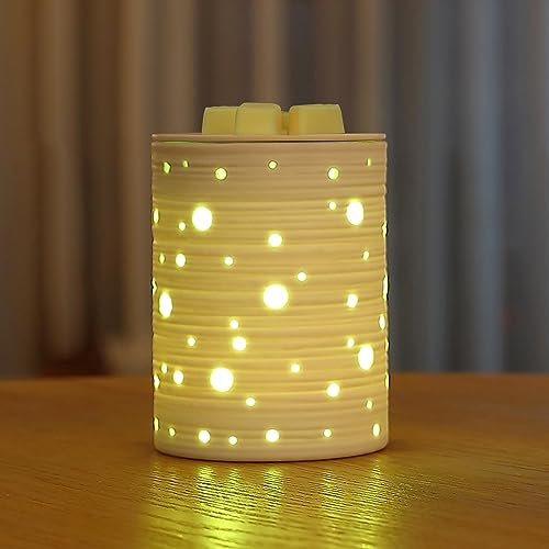 INRORANS Ceramic Starry Sky Electric Wax Melt Warmer with Timer 7 Colors Led Light Removable Ceramic Dish PTC Heating Wax Melter Wax Burner for Scented Wax Office Bedroom Living Room Decor