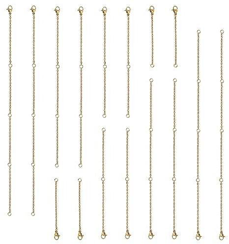 nbeads 16 Stück 4 Größen Verlängerungsketten, 304 Edelstahl Halskette Verlängerungen Armband Fußkettchen Verlängerung Ketten mit Karabinerverschluss und Sprungring für Schmuckherstellung, Golden