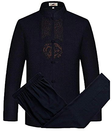 Rubruan Herren Kung Fu Anzug - Traditionelle Chinesische Tangzhuang Kleidung Kampfkunst Tai Chi Wushu Wing Chun Lange Ärmel Jacke und Hose Orientalische Muster Stoffdruck Uniform