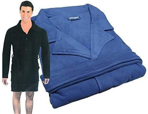 Corredocasa Giacca da Camera/Vestaglia Uomo in Pile Sciallata Manica Lunga Classica ed Elegante con Cintura Ottima Qualità (Blu, M)