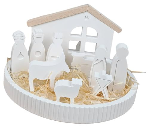 Moderne Weihnachtskrippe mit Figuren (Holzdach)