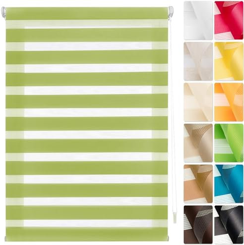 Doppelrollo Klemmfix ohne Bohren 95 x 170 cm Tag-Nacht-Rollo ohne Bohren, Doppelrollo Duo Rollo Tag, Verdunklungsrollo Thermorollo ohne Bohren, für Alle Fenster ohne Bohren, Grün