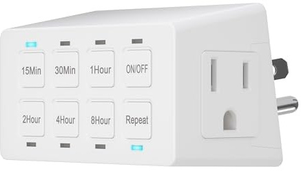 ENERLITES 8-Hour Indoor Countdown Plug-in Timer, UL Listed Timer for Electrical Outlets, 15-30 Min 1-2-4-8 Hour, for Fans or Lights, 1/4 HP, HET03-W, White