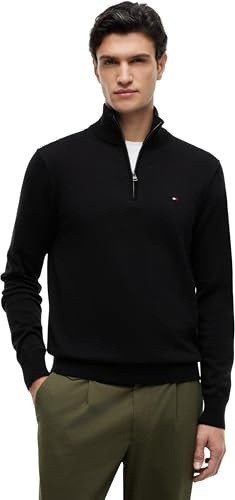 Tommy Hilfiger Herren Pullover mit Reißverschluss Essential Cotton Mock Halbzip, Schwarz (Black), XXL