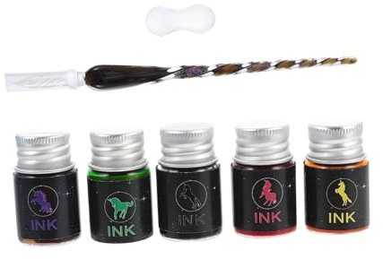 HAPINARY 1 Juego pluma de vidrio pluma de tinta de vidrio pluma de firma de cristal tinta de pluma estilográfica pluma de dibujo de arte pluma sumergida en vidrio vistoso colocar Papelería