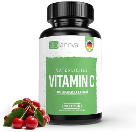 Bio Acerola Kapseln - Natürliches Vitamin C hochdosiert - 180 vegane Kapseln für einen 6-monatigen Vorrat - Frei von schädlichen Zusatzstoffen - Geprüft im Labor, vegan und in Deutschland produziert