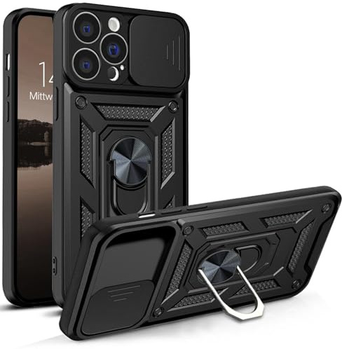 LBH Armor Hülle kompatibel mit Apple iPhone 13 Pro Max Case mit Kameraschutz Outdoor Stoßfest Handyhülle 360 Grad Metal Ring Halter Ständer Schutzhülle für Handyhalterung Auto Magnet Schwarz