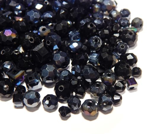 Perlin Perles de cristal de Bohême en verre CZ tchèques perles de verre taillé 250 pièces tailles mélangées mélange de couleurs ensemble de perles (noir)