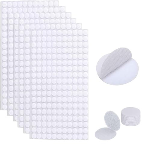 1026 Pcs Sticky Dots, 10 mm Double Sided Self-Adhesive Hook and Loop Tape(513 Pairs), 0.39 Circular Self Sticky Dots Double Sided Tape White, Suitable for Classrooms/Offices/Homes/Bedrooms/Bathrooms