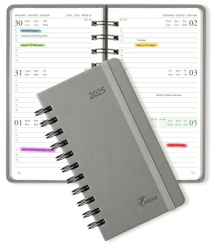 Taschenkalender 2025 Klein Spiral Hardcover, kalender 2025 A6 (16.5x10cm), Buchkalender 2025 (Jan.2025-Dez.2025), Wochenplaner mit PU-Leder, Terminplaner Planer 1 Woche 2 Seite