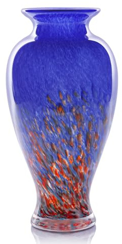 Mundgeblasene Glasvase, 30 cm hoch, schöne dunkelblaue Meeresvase mit breiter Öffnung, Knospenvase für Tischdekoration, buntes Muranoglas, Blumenvasen für Zuhause, Eingang, Hochzeitszentrum