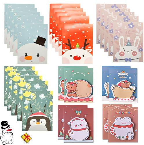 Onlvmyur 20 Stück Mini Notizblock Weihnachten und 8 Stück Weihnachten Haftnotizen Cartoon Kleine Notizbuch Weihnachten für Kinder Party Weihnachtsgeschenke