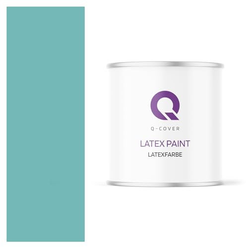 Q-COVER Latexfarbe 2L Türkis – matte Wandfarbe & Deckenfarbe für Innen, hohe Deckkraft, scheuerbeständig (Klasse 3), tropfgehemmt, ideal für Wohnzimmer, Küche und Flur