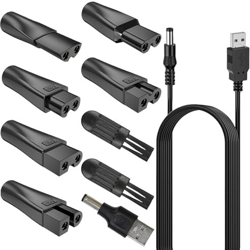 COWANIEE 8 PCS 5V USB Shaver Charger, Universal Beard Trimmer Charger, Shaver Charger Cable Kit Compatible with Norelco Aquatec, Arcitec, Remington, Braun, Philips Multigroom/Norelco