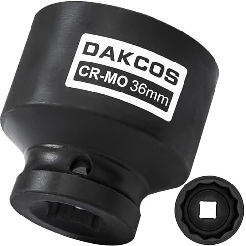DAKCOS SW 36mm Vielzahn Nuss Schlagschrauber Nuss Kraft Stecknuss | 12 Kant | 12,5 mm (1/2) | CR-MO