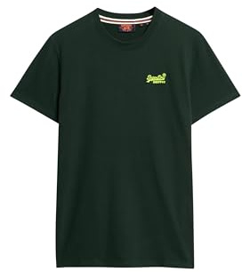 Superdry Herren Essential T-Shirt aus Bio-Baumwolle mit Logo Waldgrün/Neongelb XXXL