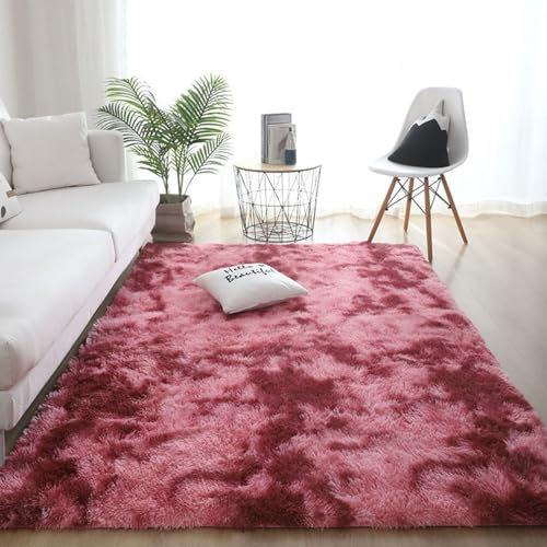 XUEDNGM Schlafzimmer Bettvorleger Teppich 200 x 300 cm Flauschig, Weich, Pflegeleicht, Anti-Rutsch, Waschbar Teppich Wohnzimmer Hochflor Langflor für Wohnzimmer, Schlafzimmer, Weinrot