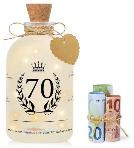 Brmeday 70 Geburtstag Frau Mann LED Flaschenlicht, Geldgeschenke Verpackungen Nachtlicht, Personalisiertes Geschenk zum 70.Geburtstag Tischdeko