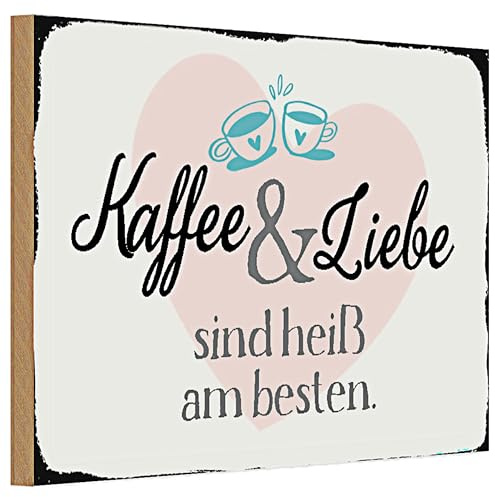 Dekoratives Holzschild 'Kaffee & Liebe sind heiß am besten' | Herzform mit stilvollen Schriftzügen | Ideal für Küche und Café | 20 cm x 30 cm