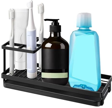 LAWALEISHE Toothbrush Holder, Electric Toothbrush Toothpaste Stand with Removable Drip Tray, Carbon Steel Tooth Brush Holder for Bathroom Organiser Storage (Black)