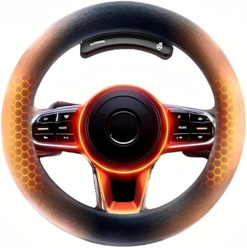 Heated Steering Wheel Cover, Wireless Cordless Rechargeable Battery Heater, 15 Inch Fuzzy Fur O-Shaped Design, Winter Hand Warmer for Cars Universal Fit for Sedans, SUVs and Trucks, for Men Women (A)