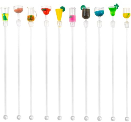 10 PCS Cocktail Stirrers, 9.05'' Cocktail Accessories for Drinks, Cocktail Drinks Tropical Drink Stirrers, Cocktail Stirrers with Wine Glass Patterns, Cocktail Stirrers & Swizzle Sticks