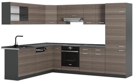 Vicco Eckküche R-Line, Küchenzeile in L-Form, Edelgrau/Anthrazit, 227 x 287 cm, AP Anthrazit